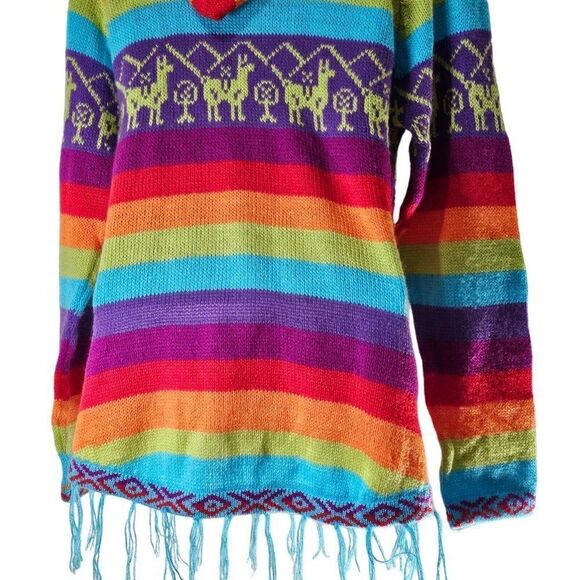 Sweater Hooded Peru Peruvian Alpaca Womens Size Small Rainbow Hoodie - Picture 2 of 10